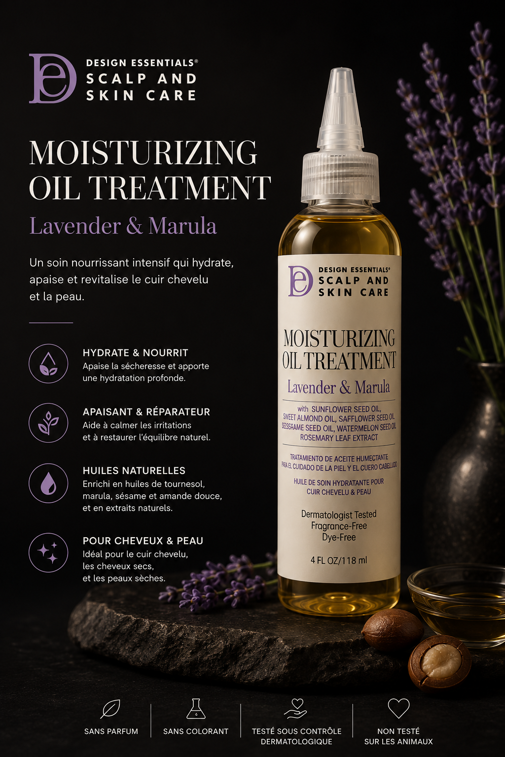 Design Essentials – Moisturizing Oil Treatment Lavender & Marula 118ml