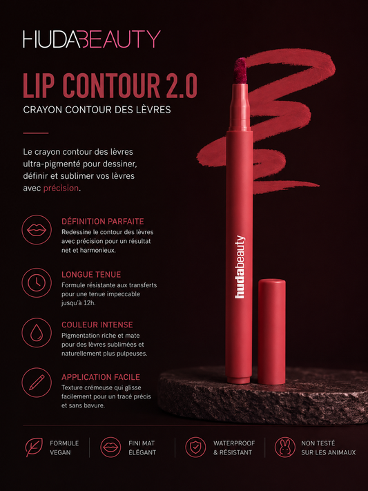 Huda Beauty Lip Contour 2.0 – Crayon Contour des Lèvres CHERRY RED
